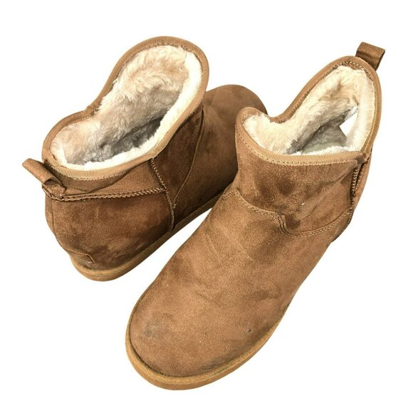 Makalu Womens Wedge Ankle Boots Tan Suede Faux Fur Lining Size 9M jh1779 - Picture 4 of 10